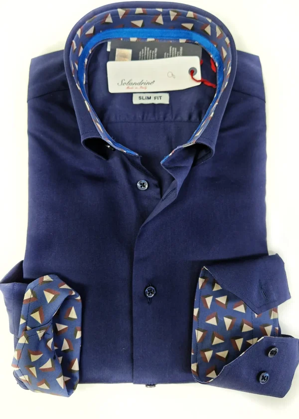Camicia uomo blu con inserti  puro cotone made in Italy Blue Navy shirt