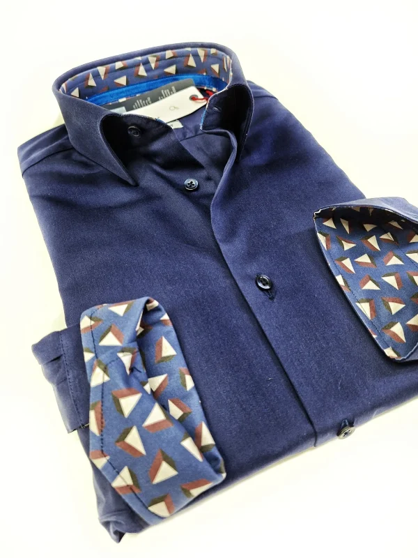 Camicia uomo blu con inserti  puro cotone made in Italy Blue Navy shirt