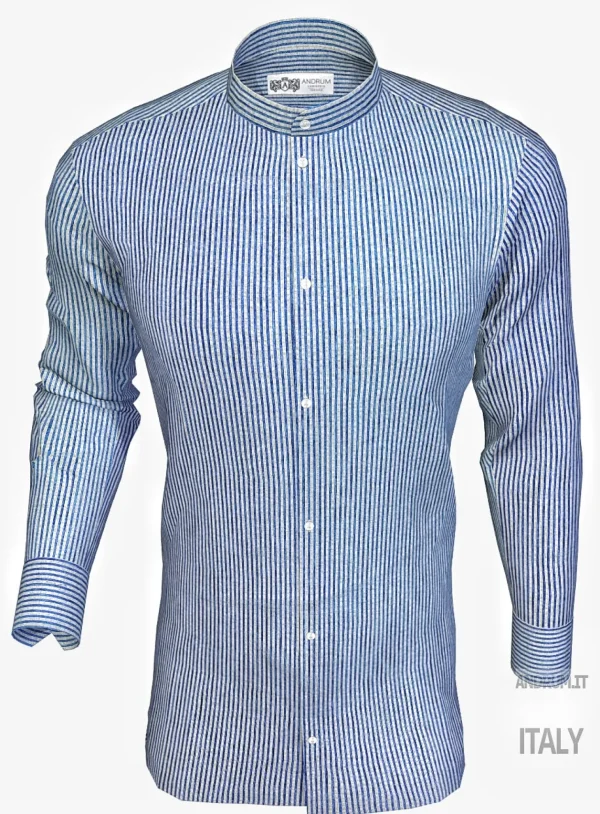 Camicia Uomo guru coreano goffrato puro cotone a righe azzurre seersucker stropicciato