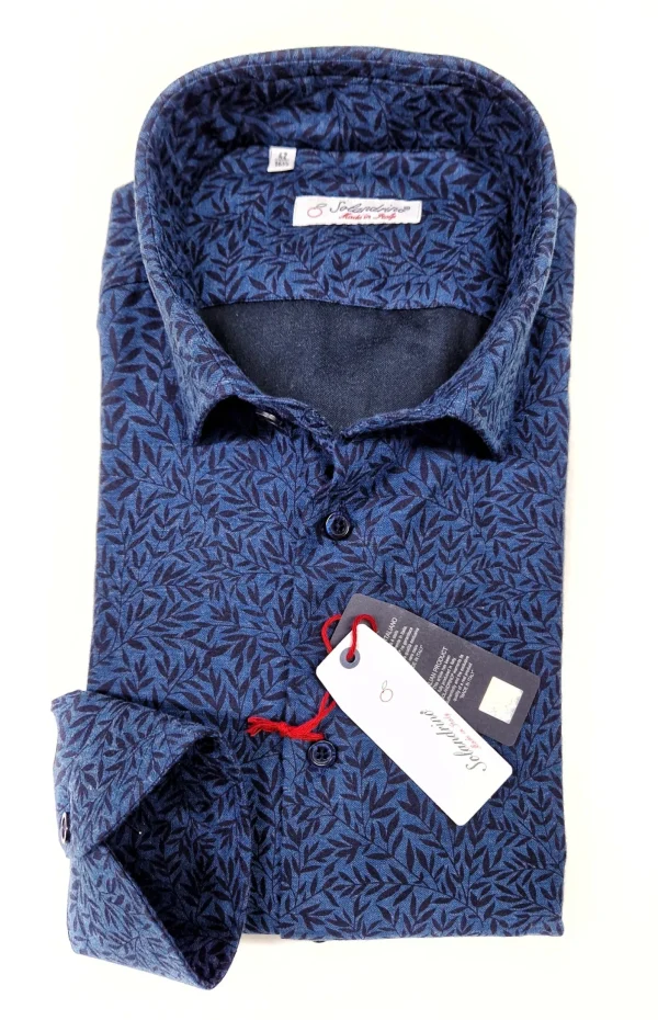 Camicia uomo jeans blu  FANTASIA FASHION  puro cotone made in Italy Blue Navy shirt