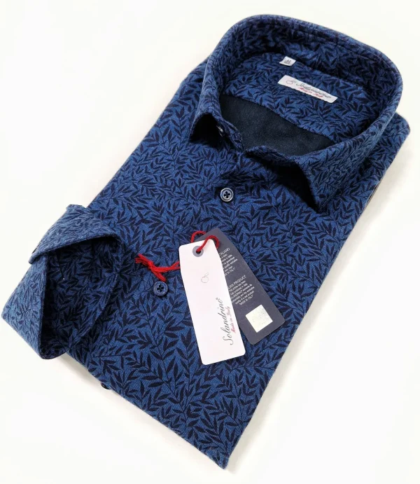 Camicia uomo jeans blu  FANTASIA FASHION  puro cotone made in Italy Blue Navy shirt