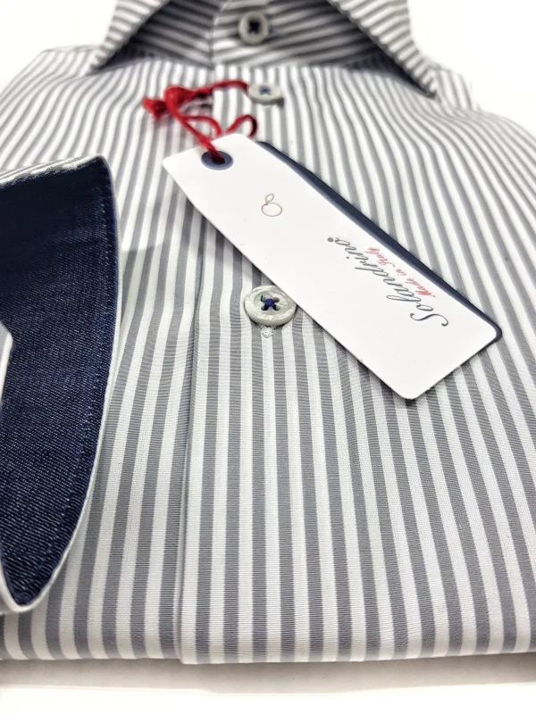 Camicia Uomo puro cotone a righe grigia alta qualità bacchettino rigato grigio titolo 120 made in italy