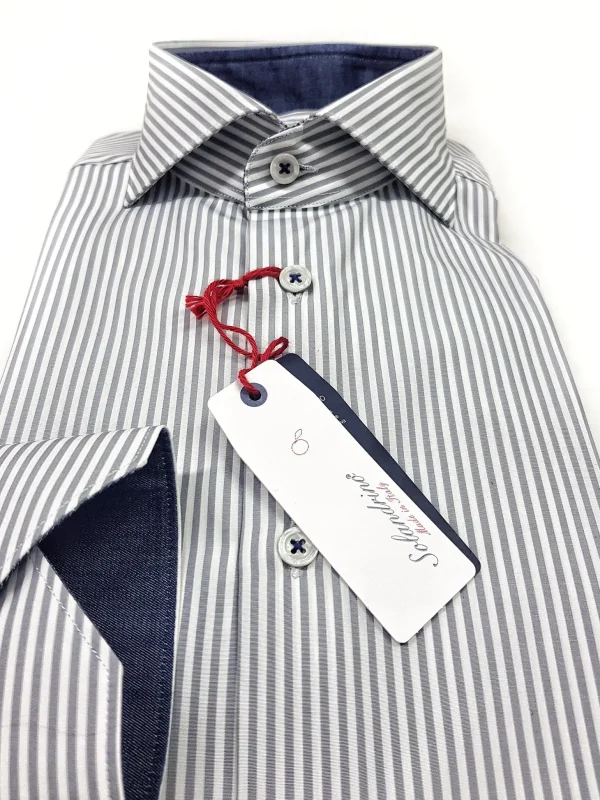 Camicia Uomo puro cotone a righe grigia alta qualità bacchettino rigato grigio titolo 120 made in italy