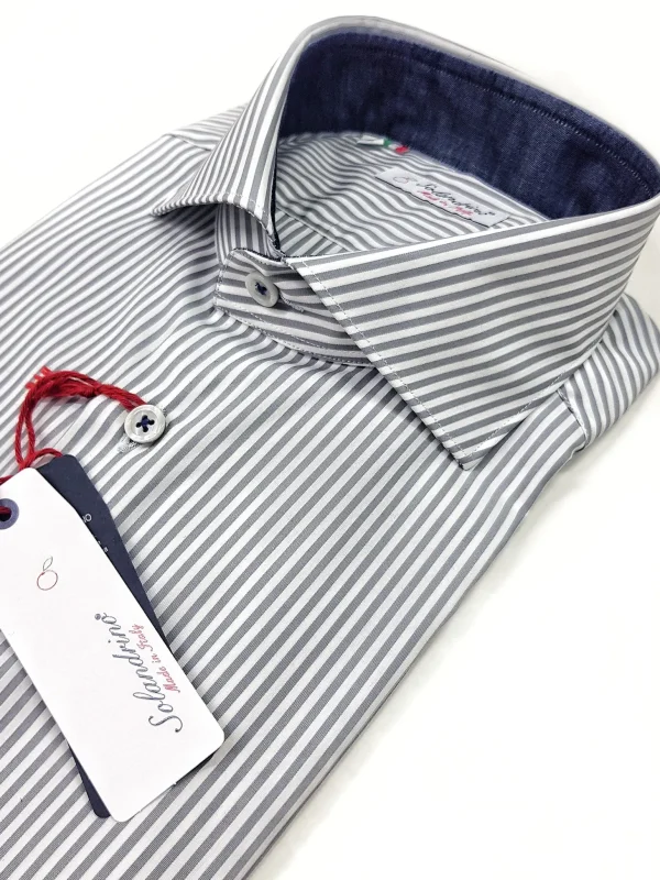 Camicia Uomo puro cotone a righe grigia alta qualità bacchettino rigato grigio titolo 120 made in italy