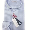 Camicia uomo rigata azzurra puro cotone panama made in italy stripe blue Panama