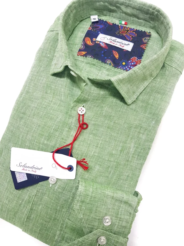 Camicia Verde puro Lino made in Italy - green Linen Shirt