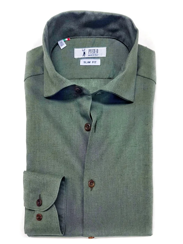 Camicia verdone militare cotone Lino made in Italy - dark green Linen Shirt