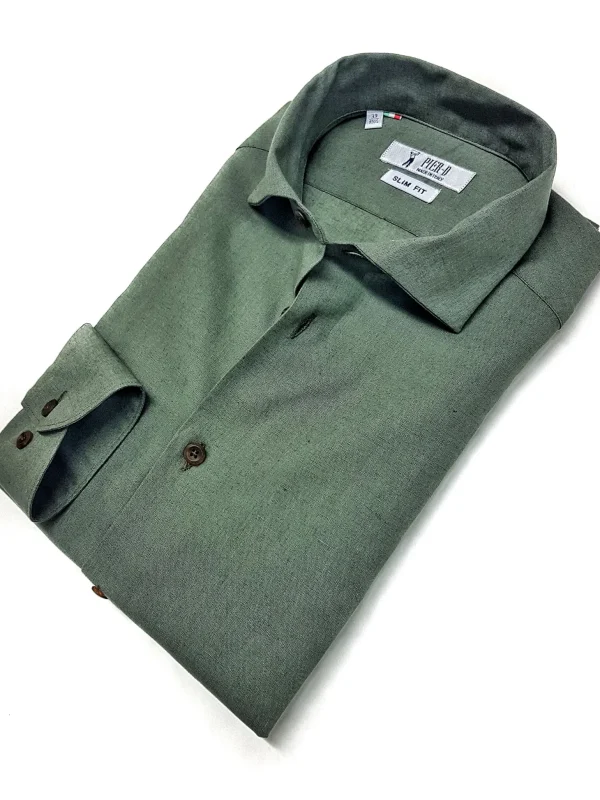 Camicia verdone militare cotone Lino made in Italy - dark green Linen Shirt
