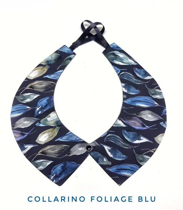 Colletto Donna fashion Design Foliage blu collarino cotone