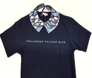 Colletto Donna fashion Design Foliage blu collarino cotone