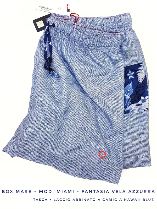 Costume da Bagno azzurro morbido tessuto slip interno asciugatura rapida Boxer mare Uomo con tasca fantasia  con 2 tasche laterali Made in Italy