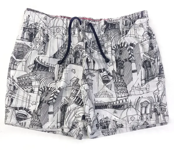 Costume da Bagno black & white  in cotone bianco nero  100% Boxer mare  slip interno Uomo Fantasia Fashion Nera Bianca 2 tasche laterali  Made in Italy