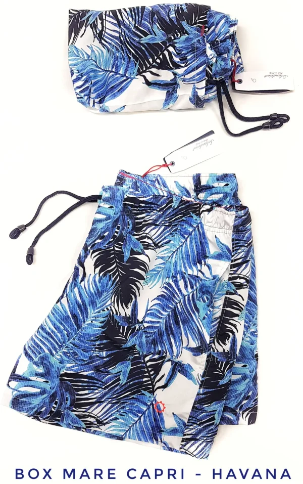 Costume da Bagno in morbido tessuto slip interno asciugatura rapida Boxer mare Uomo fantasia Hawana Hawaii 2 tasche laterali Made in Italy