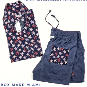 Costume da Bagno in morbido tessuto slip interno asciugatura rapida Boxer mare Uomo Blu con tasca fantasia Starfish con 2 tasche laterali Made in Italy