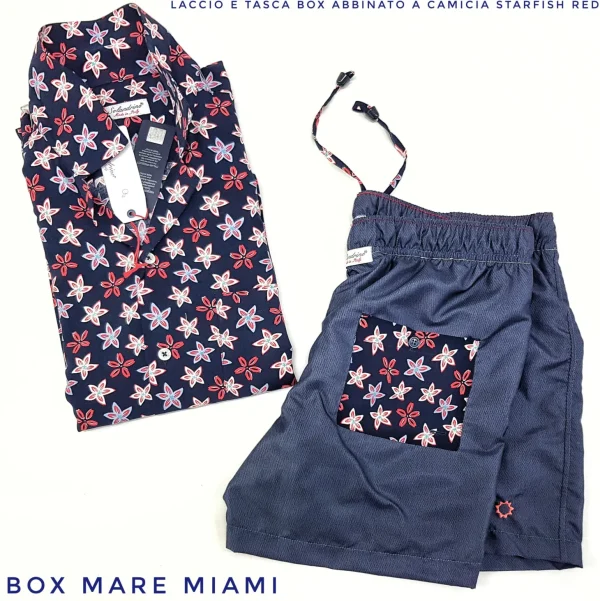 Costume da Bagno in morbido tessuto slip interno asciugatura rapida Boxer mare Uomo Blu con tasca fantasia Starfish con 2 tasche laterali Made in Italy