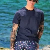 Costume da Bagno MONGOLFIERA BLU abbinato a Tshirt IN LINO blu con inserti Box Mare slip interno Made in Italy