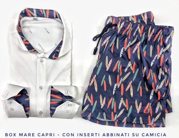 Costume da Bagno morbido tessuto slip interno asciugatura rapida Boxer mare Uomo fantasia Surf Blu con 2 tasche laterali Made in Italy