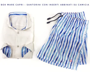 Costume da Bagno morbido tessuto slip interno  asciugatura rapida Boxer mare uomo fantasia Santorini con 2 tasche laterali Made in Italy