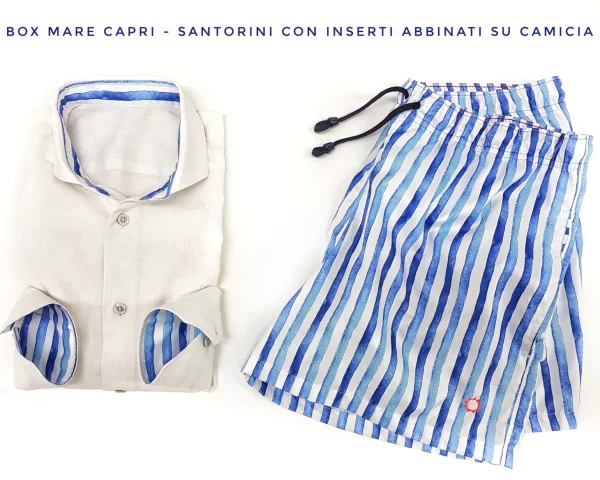 Costume da Bagno morbido tessuto slip interno  asciugatura rapida Boxer mare uomo fantasia Santorini con 2 tasche laterali Made in Italy