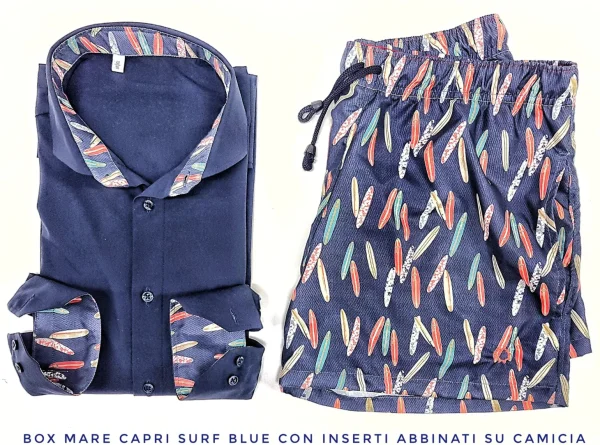 Costume da Bagno morbido tessuto slip interno asciugatura rapida Boxer mare Uomo fantasia Surf Blu con 2 tasche laterali Made in Italy