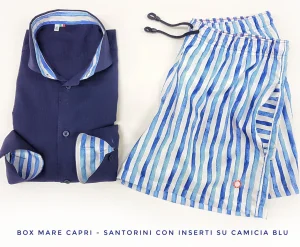 Costume da Bagno morbido tessuto slip interno  asciugatura rapida Boxer mare uomo fantasia Santorini con 2 tasche laterali Made in Italy