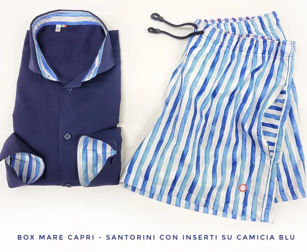 Costume da Bagno morbido tessuto slip interno  asciugatura rapida Boxer mare uomo fantasia Santorini con 2 tasche laterali Made in Italy