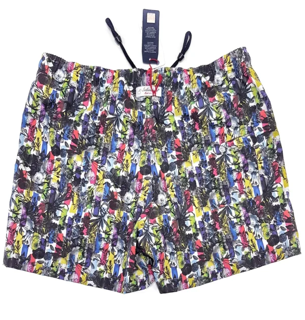 Costume da Bagno slip interno  in 100% cotone Fantasia multicolor pop art 2 tasche laterali Uomo Boxer mare Made in Italy