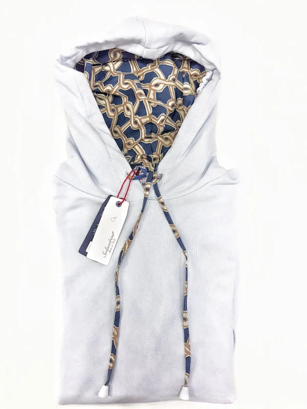 Felpa Bianca con Cappuccio Design node Marine  made in Italy Fantasia  100% cotone - Sweatshirt hoodie