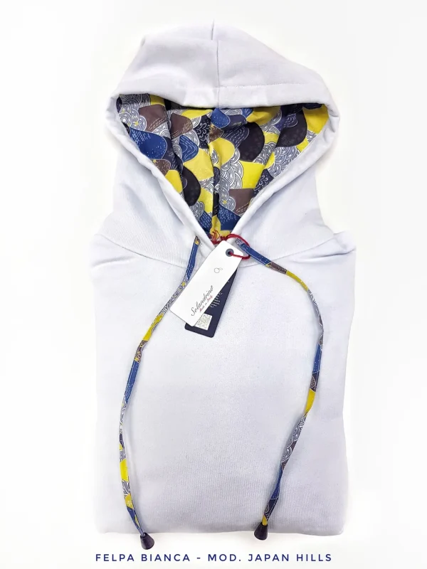 Felpa Bianca con Cappuccio Design Japan hills made in Italy Fantasia  100% cotone - Sweatshirt hoodie