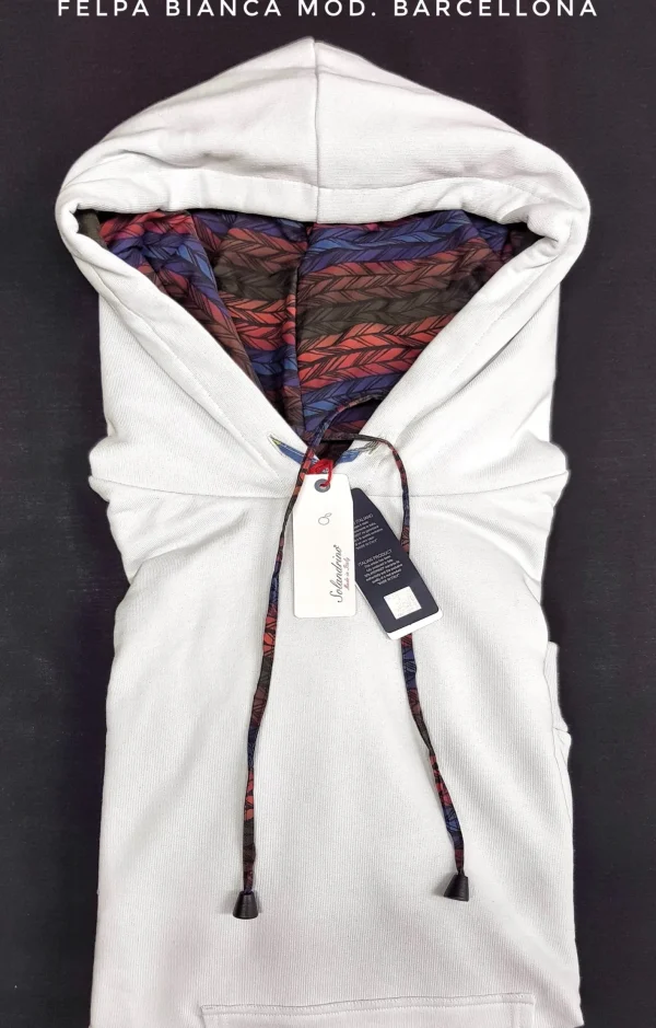 Felpa Bianca con Cappuccio Design Barcellona  made in Italy Fantasia  100% cotone - Sweatshirt hoodie