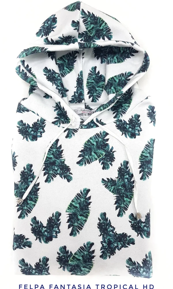 Felpa Bianca con Cappuccio Design palms made in Italy Fantasia  100% cotone - Sweatshirt hoodie
