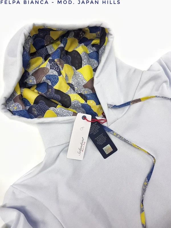 Felpa Bianca con Cappuccio Design Japan hills made in Italy Fantasia  100% cotone - Sweatshirt hoodie