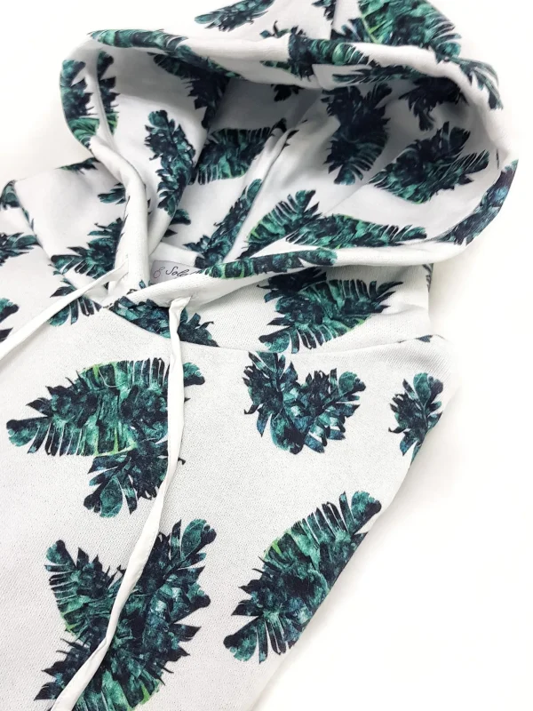 Felpa Bianca con Cappuccio Design palms made in Italy Fantasia  100% cotone - Sweatshirt hoodie