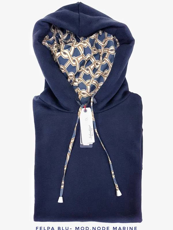 Felpa Blu con Cappuccio Design node marine made in Italy Fantasia  100% cotone -  Unisex Sweatshirt Blue Hoodie