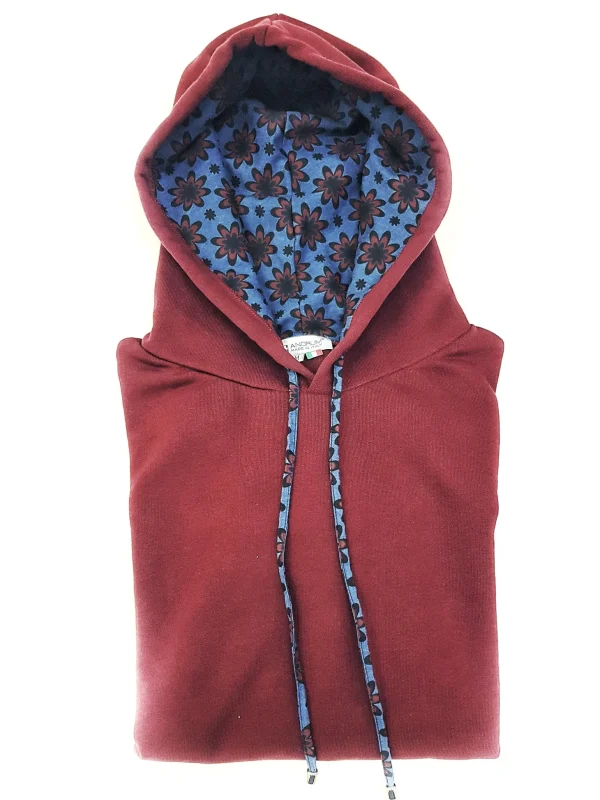 Felpa Bordeaux  con Cappuccio Design star denim made in Italy Fantasia 100% cotone -  Unisex Sweatshirt bordeaux Hoodie