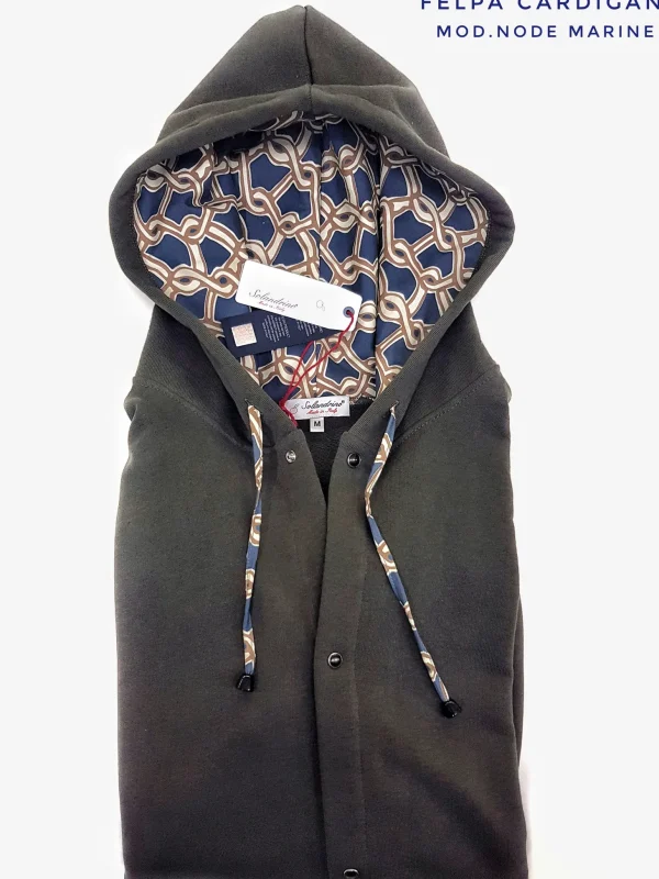 Felpa cardigan Verdone militare con Cappuccio tessuto design made in Italy Fantasia 100% cotone  Unisex Sweatshirt blue Hoodie