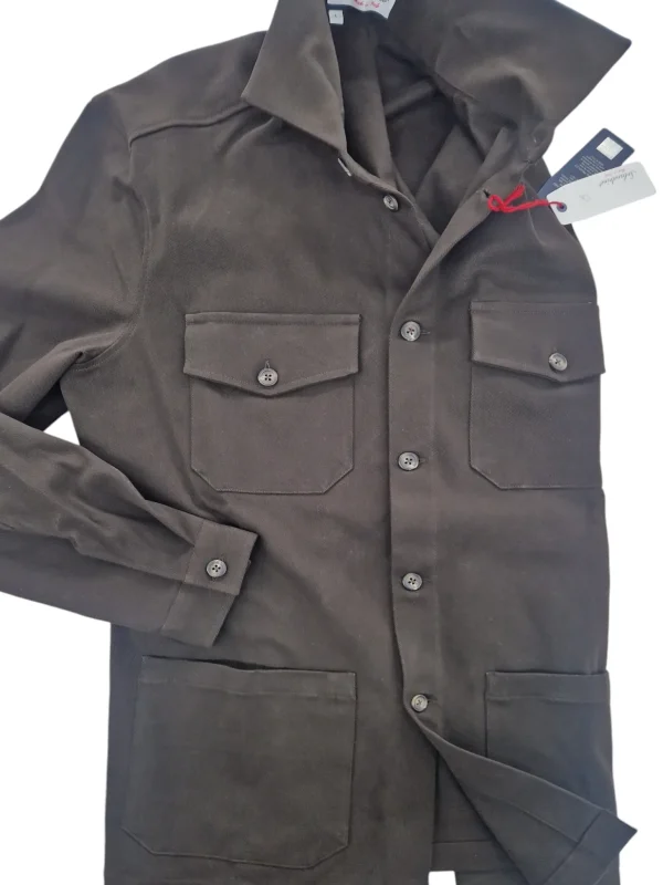 Giacca Overshirt Field Jacket marrone testa di moro Sahariana Safari militare 4 tasche gabardina 100% cotone Made in italy