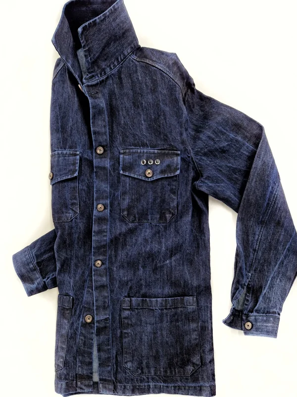 Giacca Overshirt Jeans Blu Sahariana Safari 4 tasche 100% denim navy blue  in