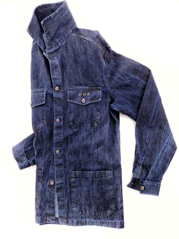 Giacca Overshirt Jeans Blu Sahariana Safari 4 tasche 100% denim navy blue  in