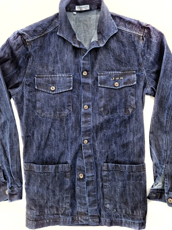 Giacca Overshirt Jeans Blu Sahariana Safari 4 tasche 100% denim navy blue  in