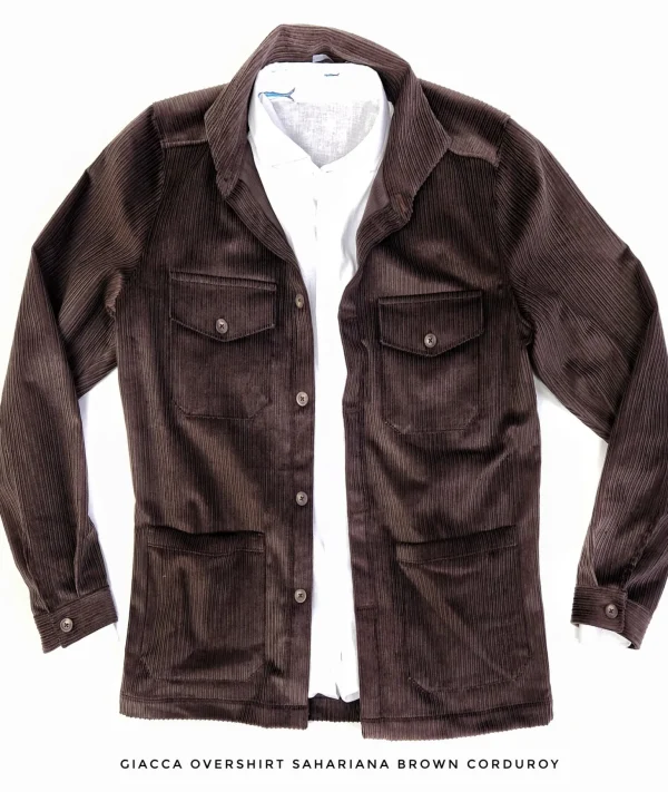 Giacca Overshirt Sahariana Safari Marrone testa di moro 4 tasche gabardina 100% cotone Made in italy