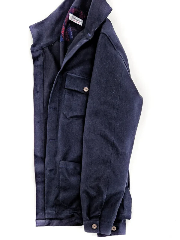 Giacca Overshirt Sahariana Safari Gabardina blu inserto scozzese 4 tasche 98% cotone 2%elastane  Made in italy