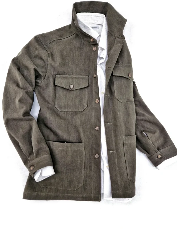Giacca Sahariana Overshirt Unisex Safari kaki brown militare  4 tasche gabardina 100% cotone Made in italy