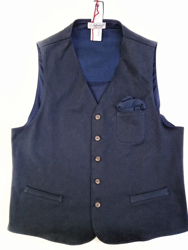 Gilet Panciotto blue gabardina 100% Cotone con inserto e pochet punta spillo blu Made in Italy