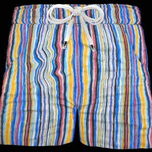 Pantaloncino in cotone Shorts Bermuda fantasia fasciato multicolor rigato Cotone 2 tasche laterali Made in Italy