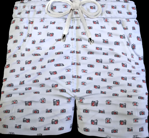 Pantaloncino Shorts Bermuda Fantasia Camera Retro 100% cotone 2 tasche laterali Made in Italy