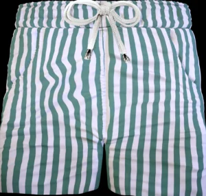 Pantaloncino  Shorts Bermuda Fasciato a righe  Verde 100% Cotone 2 tasche laterali Made in Italy