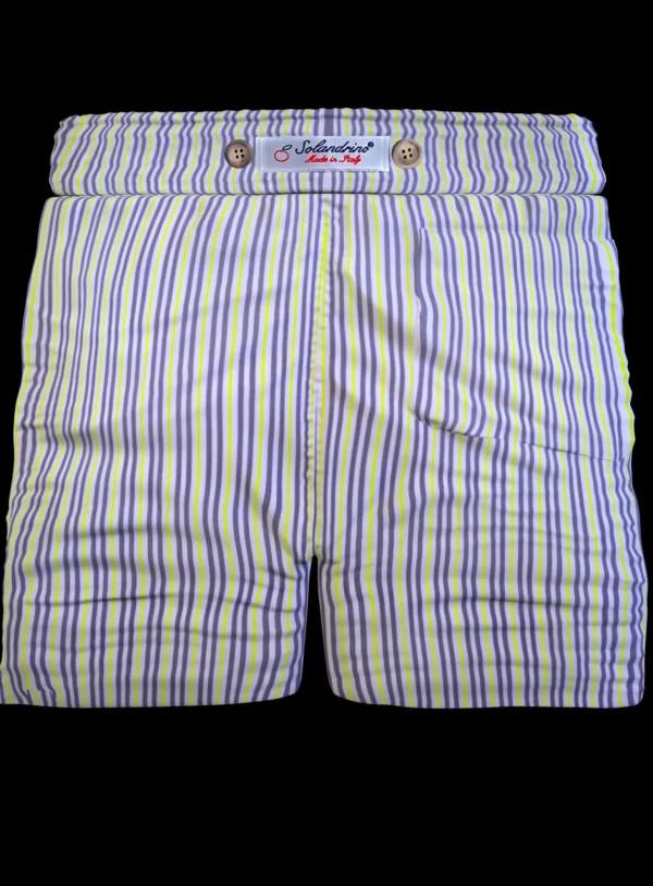 Pantaloncino  Shorts Bermuda fantasia rigato giallo  100% Cotone 2 tasche laterali Made in Italy