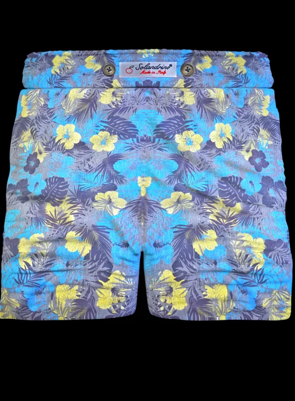 Pantaloncino Shorts Bermuda fantasia Hawaii Blue Verde 100% Cotone 2 tasche laterali Made in Italy
