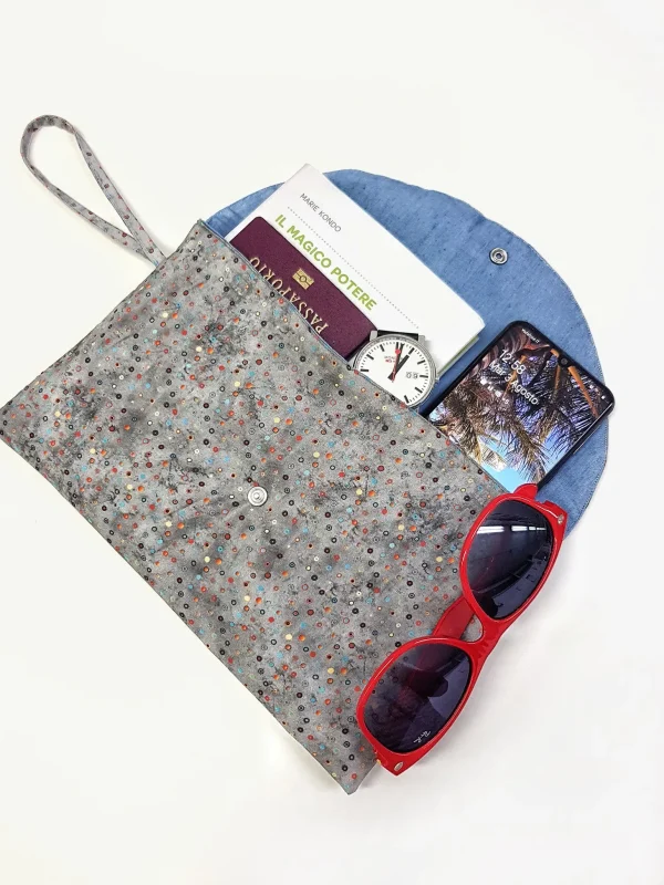 Pochette in tessuto fashion design vintage grey pois Made in Italy